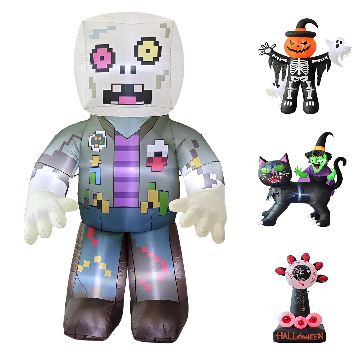 LANGXUN 8ft Skeleton Pumpkin with Ghosts 2025 Halloween Inflatable Decorations - Giant LED-Lit Outdoor Indoor Yard Decor for Lawn, Garden, Patio Holiday Parties